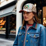 GUCCI GG Cap**

A stylish woman in a fully clothed, modest outfit (e.g., jeans and a t-shirt with a jacket), wearing a GUCCI GG cap in a vibrant urban setting. The background should feature trendy shops and cafes. Focus on capturing the cap's iconic GG pattern and the overall cool, casual vibe. Perfect anatomy, natural proportions, safe for work, appropriate content, professional photography, high quality.

**