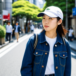 라코스테 클래식 테니스 캡 리뷰 - Casual Everyday Style**

"A stylish young woman wearing a navy Lacoste baseball cap, fully clothed i...