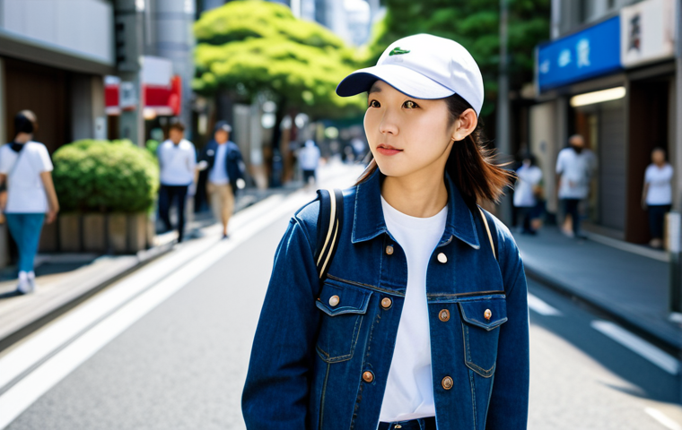 라코스테 클래식 테니스 캡 리뷰 - Casual Everyday Style**

"A stylish young woman wearing a navy Lacoste baseball cap, fully clothed i...